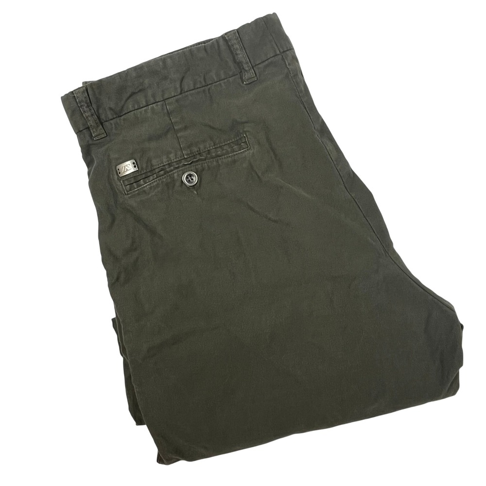 Zegna Sport Trousers Mens 35x31 Olive Green Cotton Micro-Corduroy Straight Pants